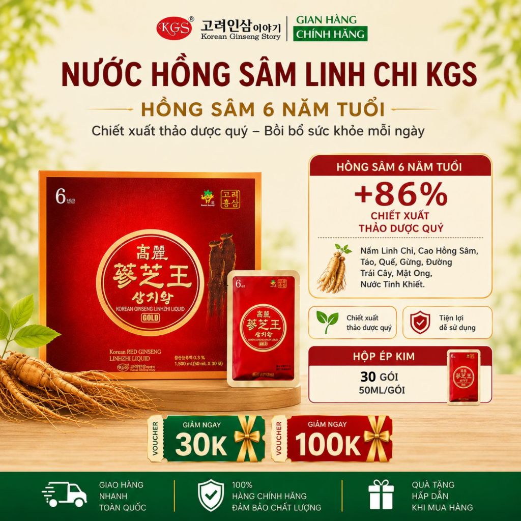 Nước Hồng Sâm Linh Chi KGS Hàn Quốc Korean Ginseng Story 50ml x 30 Gói Bồi Bổ Sức Khỏe Chính Hãng