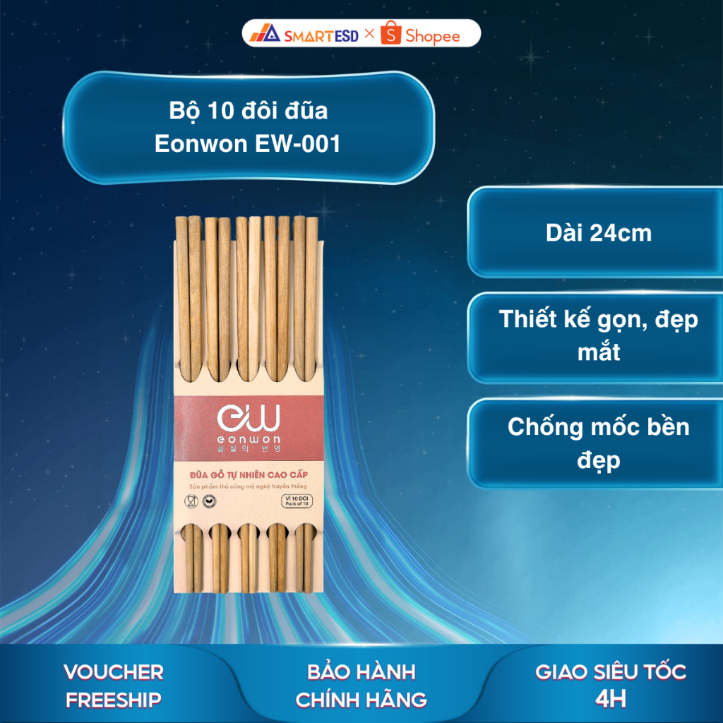 Bộ 10 đôi đũa Eonwon EW-001 - Chống mốc bền đẹp an toàn cho sức khỏe
