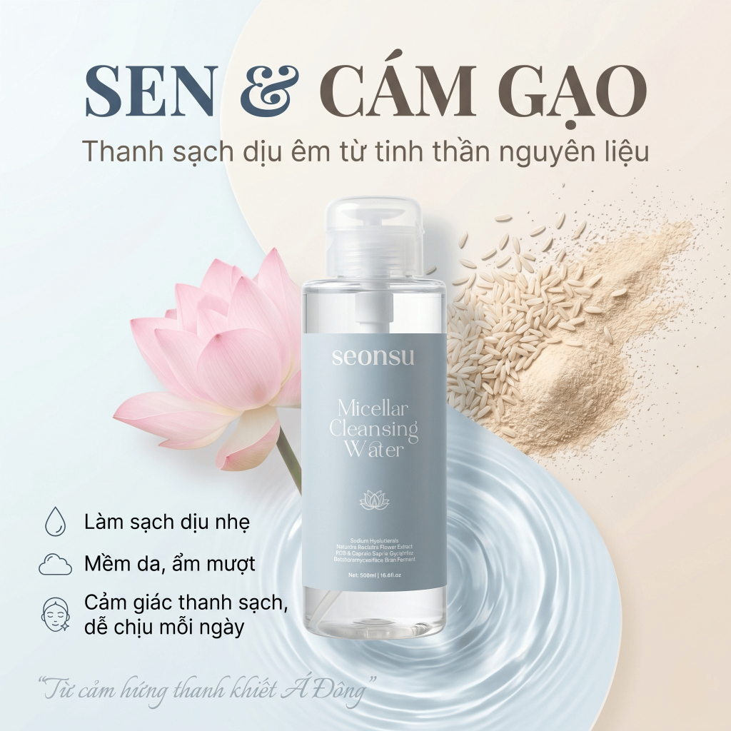 Nước Tẩy Trang SEONSU Micellar Cleansing Water 500ml Dịu Nhẹ Cho Mọi Loại Da, Có B5 Allantoin Betaine