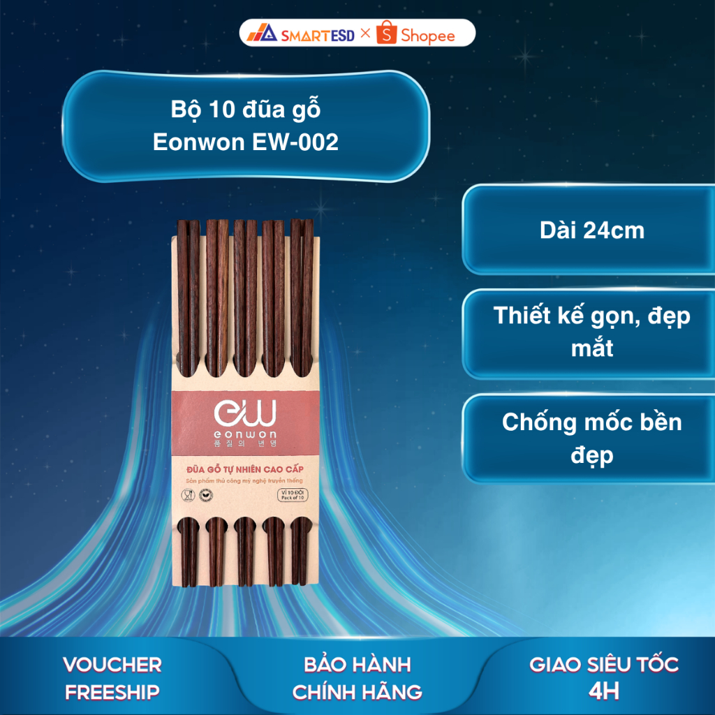 Bộ 10 đũa gỗ Eonwon EW-002 - Chống mốc bền đẹp an toàn cho sức khỏe gia đình