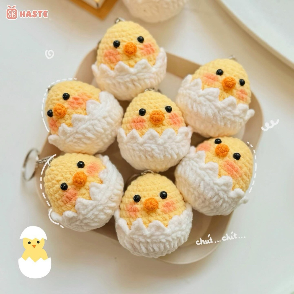 Móc Khoá Len Nhung Trứng Gà Baby Vịt Con Mới Nở Handmade Màu Pastel Quà Tặng Dễ Thương Độc Đáo