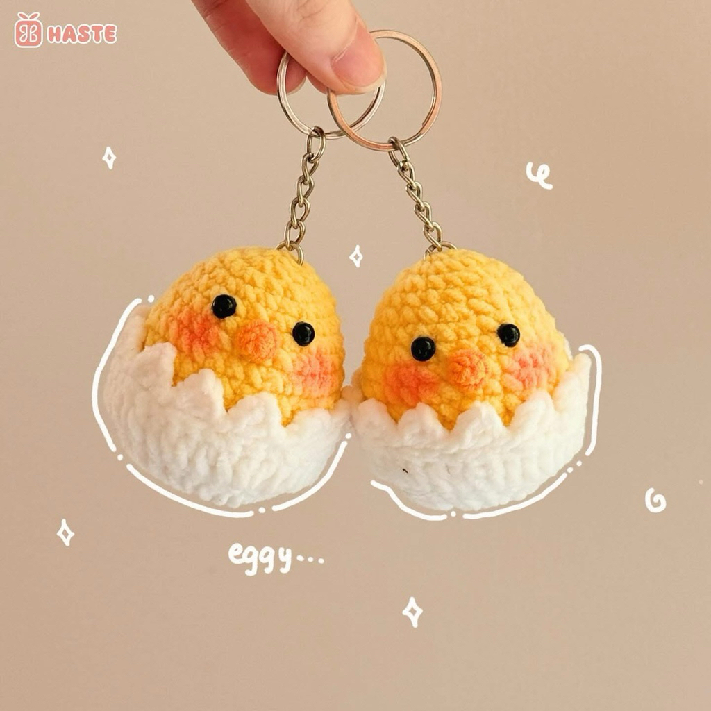 Móc Khoá Len Nhung Trứng Gà Baby Vịt Con Mới Nở Handmade Màu Pastel Quà Tặng Dễ Thương Độc Đáo