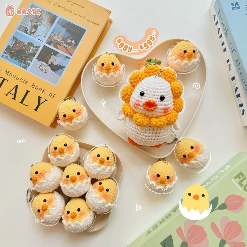 Móc Khoá Len Nhung Trứng Gà Baby Vịt Con Mới Nở Handmade Màu Pastel Quà Tặng Dễ Thương Độc Đáo