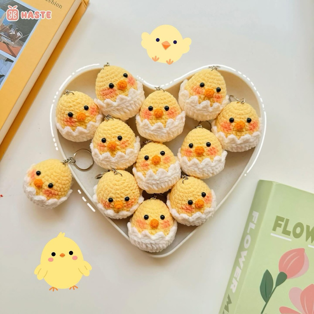 Móc Khoá Len Nhung Trứng Gà Baby Vịt Con Mới Nở Handmade Màu Pastel Quà Tặng Dễ Thương Độc Đáo