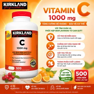 Viên uống Vitamin C 1000mg Kirkland Signature Hỗ trợ miễn dịch, Tăng đề kháng, Làm đẹp da - Hộp 500 viên