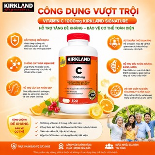 [CHÍNH HÃNG] Viên uống Vitamin C 1000mg Kirkland Signature Hỗ trợ miễn dịch, Tăng đề kháng, Làm đẹp da - Hộp 500 viên