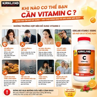 [CHÍNH HÃNG] Viên uống Vitamin C 1000mg Kirkland Signature Hỗ trợ miễn dịch, Tăng đề kháng, Làm đẹp da - Hộp 500 viên