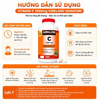 [CHÍNH HÃNG] Viên uống Vitamin C 1000mg Kirkland Signature Hỗ trợ miễn dịch, Tăng đề kháng, Làm đẹp da - Hộp 500 viên