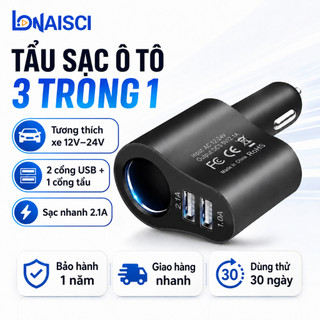 Bộ sạc ô tô 3 trong 1, mở rộng ba cổng (2 cổng USB, 1 cổng PD Type-C 3.1A), bộ sạc nhanh USB 3.0 cho ô tô.