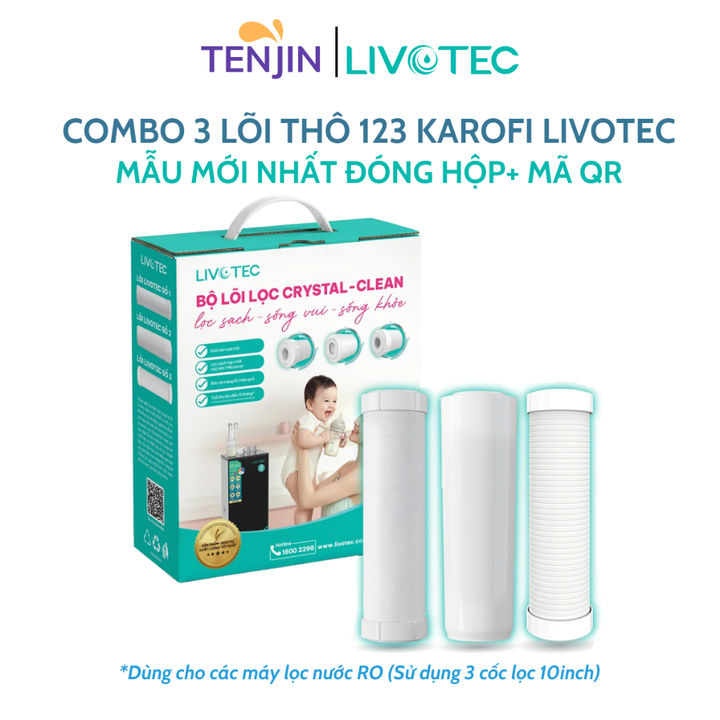 Combo 3 Lõi Lọc Nước Karofi 123 Livotec Với Công Nghệ Vi Lọc Livotec Dùng Cho Máy Lọc Nước RO 10"-VỎ MỚI NHẤT