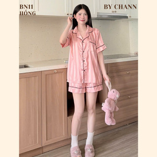 Bộ Ngủ BY CHANN (BN11) áo cộc quần cộc chất liệu lụa có bigsize đến 80kg