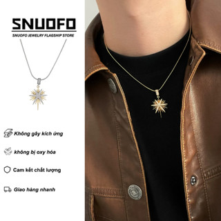 SNUOFO - Dây chuyền nam thép titan đồng mặt ngôi sao 8 cánh đính đá zirconia phong cách thời trang đa năng