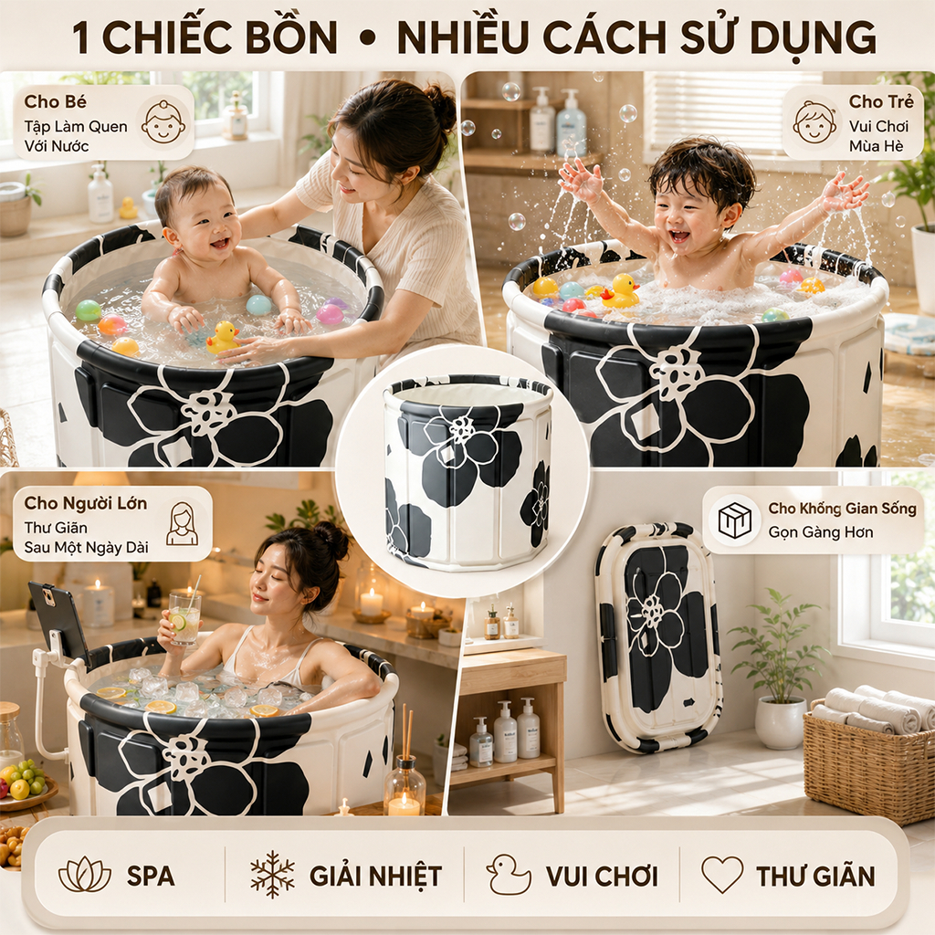 𝐎𝐥𝐢𝐟𝐞 Bồn Tắm Gấp Gọn Người Lớn Spa Tại Nhà Giải Nhiệt Mùa Hè Cho Phòng Tắm Nhỏ Cao Cấp Tắm Ngâm Tại Nhà Bồn Tắm Chill