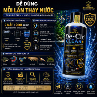 Khử Clo Cá Cảnh De-Clo CLEAR+ Cao Cấp Khử Chloramine Trung Hòa Kim Loại Nặng Giảm Stress Cá An Toàn Cá Tép Hồ Thủy Sinh