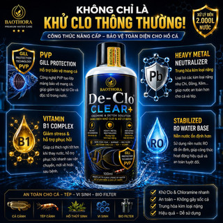 Khử Clo Cá Cảnh De-Clo CLEAR+ Cao Cấp Khử Chloramine Trung Hòa Kim Loại Nặng Giảm Stress Cá An Toàn Cá Tép Hồ Thủy Sinh