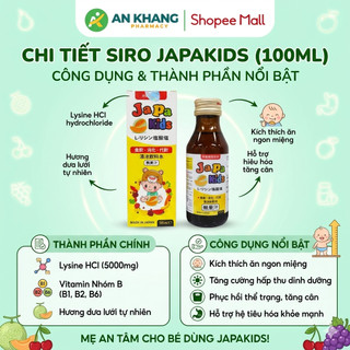 Siro Ăn Ngon Cho Bé Japakids - Hỗ Trợ Bé Ăn Ngon Miệng, Giảm Biếng Ăn Nhập Khẩu Nhật Bản - 100 ML