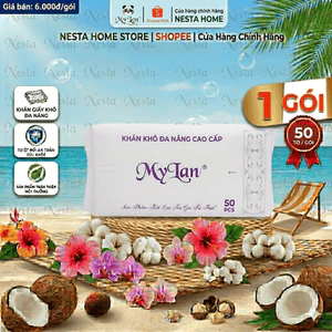 Khăn Cotton MyLan Nhũ Tím Không Xơ Đa Năng Lau Dọn Trong Gia Đình Vệ Sinh Cá Nhân Dùng Cho Da Mặt (50 Tờ) (160x200mm)