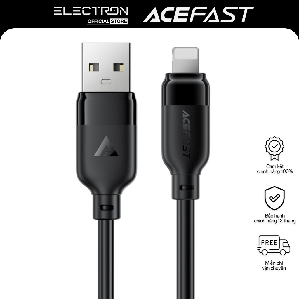 Cáp Sạc ACEFAST C16-02 USB-A sang L dài 1.2m, vỏ TPE, sạc nhanh, hỗ trợ truyền dữ liệu