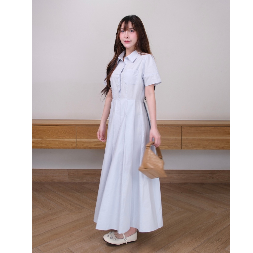 Đầm maxi Chililuu váy maxi dáng dài xếp ly thanh lịch phong cách Hàn Quốc kèm đai lưng