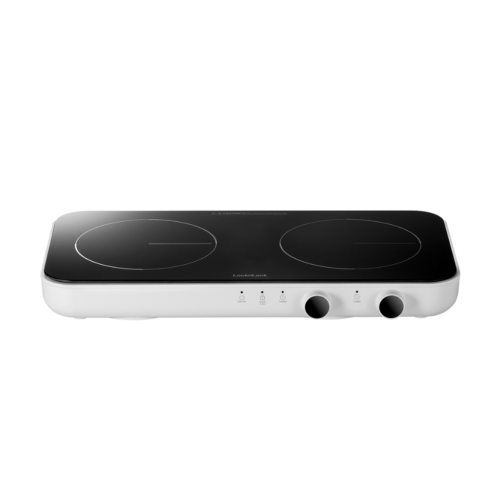 Bếp Điện Từ Đôi LocknLock Square Double Induction EJI326WHT Trắng, Mặt Kính, 1300W-1500W - K-MALL