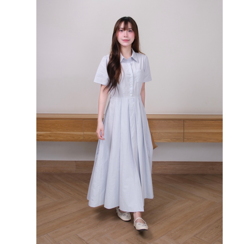 Đầm maxi Chililuu váy maxi dáng dài xếp ly thanh lịch phong cách Hàn Quốc kèm đai lưng