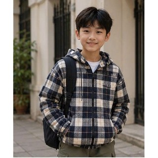 Áo khoác chống nắng có mũ trùm đầu bằng vải flannel cotton,tay dài,họa tiết kẻ caro,dáng rộng,unisex.