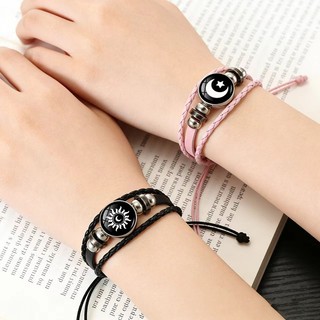 Vòng tay phát sáng dành cho cặp đôi: Mẫu Mặt trời và Mặt trăng, phụ kiện tình bạn đan tay có thể điều chỉnh độ dài