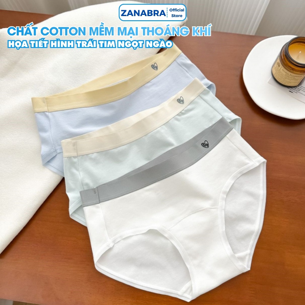 Quần lót nữ cotton màu sắc nhẹ nhàng nữ tính, Quần lót cao cấp thoáng mát họa tiết tim ZANABRA L183