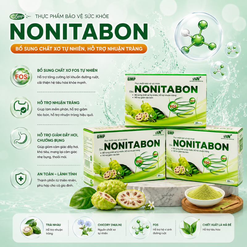 Cốm Nonitabon - Bổ Sung Chất Xơ Tự Nhiên FOS & Inulin, Hỗ Trợ Giảm Táo Bón, Nhuận Tràng