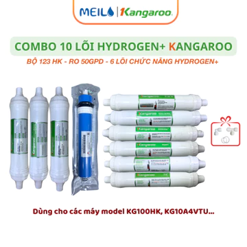 Combo 10 Lõi Lọc Nước Hydrogen Kangaroo Gồm Bộ Thô HK, Màng RO 50GDP Và 6 Lõi Chức Năng Hydrogen+ (Model KG10A4VTU..)