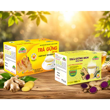 Trà Gừng Vàng và Trà Gừng Đen hoà tan Vinanuti - Tặng 1 gói cafe Gừng hòa tan, 100% từ Gừng tự nhiên.