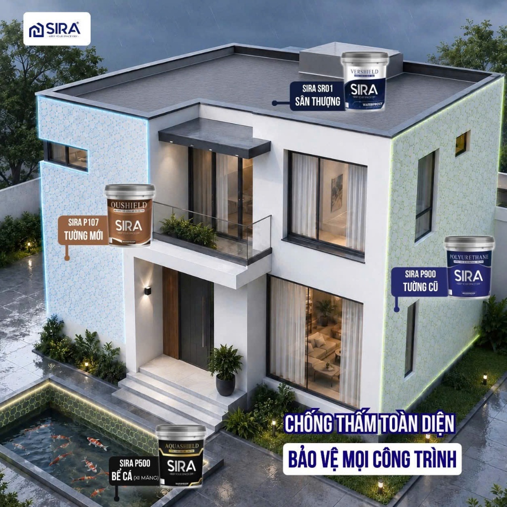 [Thùng 15KG] Sơn Chống Thấm Lộ Thiên SIRA P107 - Chống Thấm Ngoài Trời, Tường, Bể Cá, Bể Nước