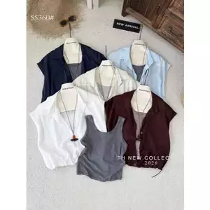 Sét áo 2 dây kẻ mềm kèm sơ mi rút gấu