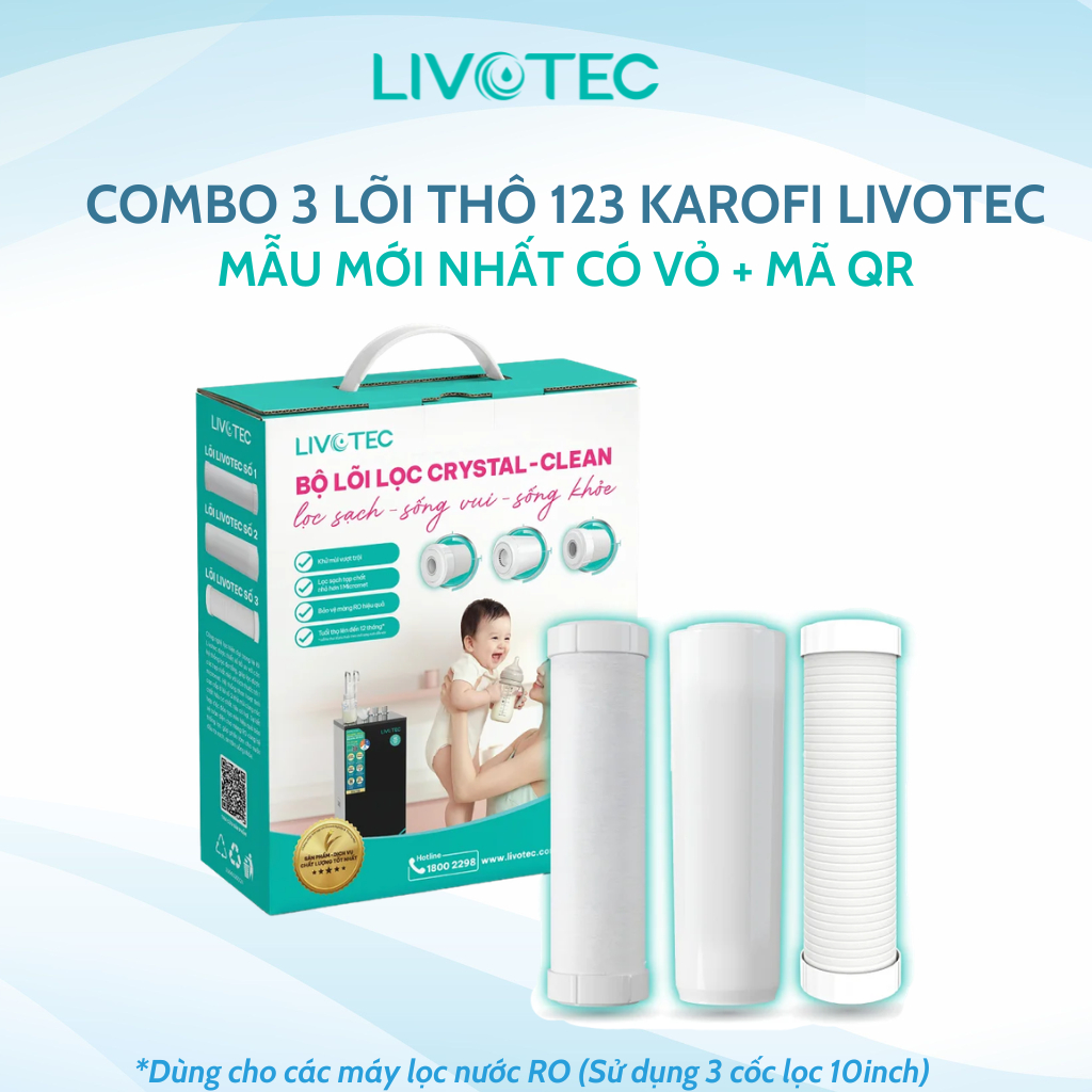 Bộ 3 Lõi lọc nước Karofi-Livotec 1,2,3 dùng cho máy lọc nước RO,CÓ HỘP LOẠI MỚI NHẤT
