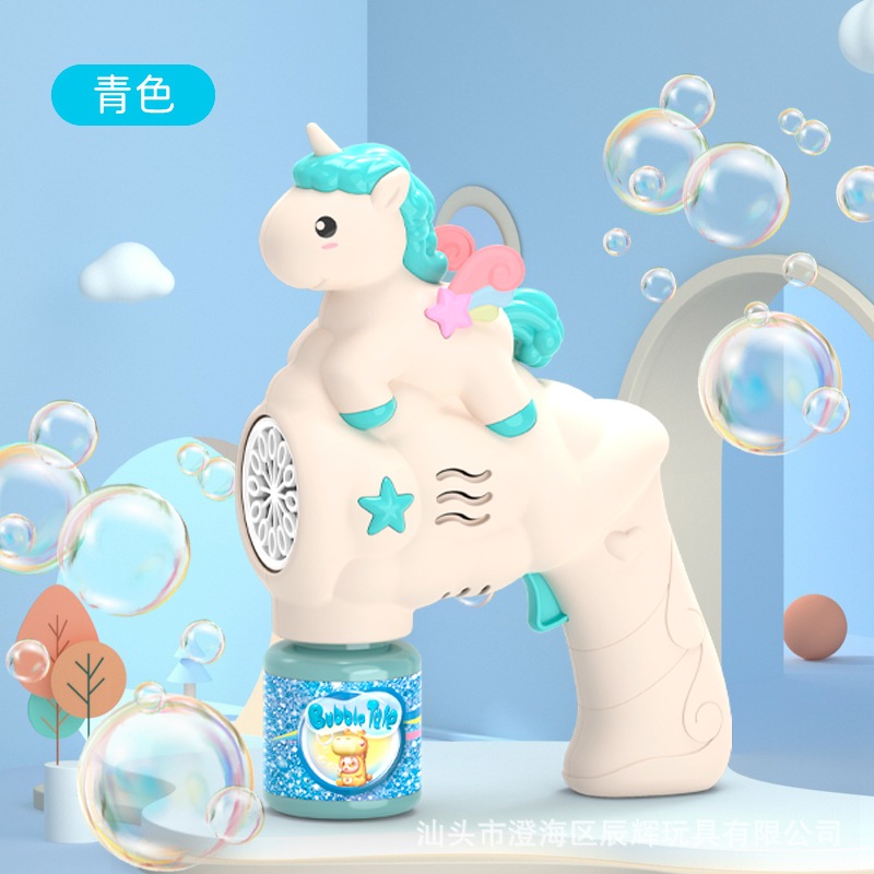 Súng thổi ra nhiều bong bóng xà phòng mẫu ngựa pony tai thỏ ngộ nghĩnh cho bé kèm pin và nước