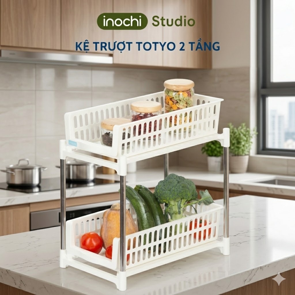 inochi Kệ trượt Totyo 2 tầng, đựng gia vị, mỹ phẩm, nhà tắm, kệ bếp đa năng, khay trượt tiện lợi.