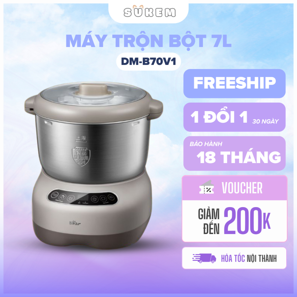 Máy Trộn Bột Bear 5L, 7L Nhào Ủ Bột Tự Động Công Suất Lớn Bản Quốc Tế Bảo Hành 18 Tháng
