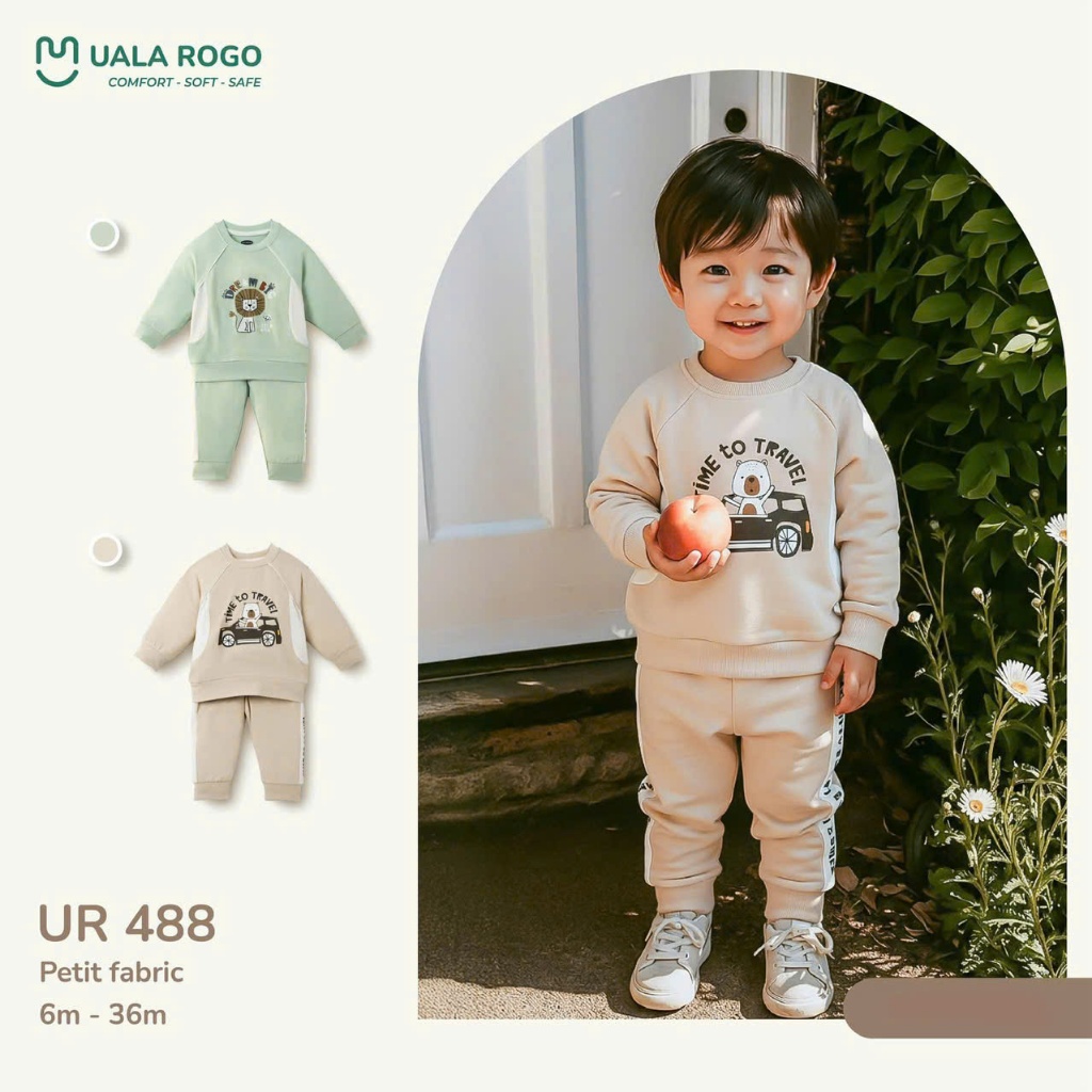 (6,5-16kg, 6-36M) Bộ Quần Áo Dài Tay Mềm Mại Cho Bé Uala UR487 UR488 UR269 UR506 UR301 UR499