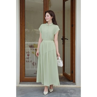 Áo Kiểu Nữ LAMER FASHION Sơ Mi Vai Chờm Cổ Sen Phối Chân Váy Xòe Nhún Tầng Cạp Chun V61H26H016 V62L26Q002