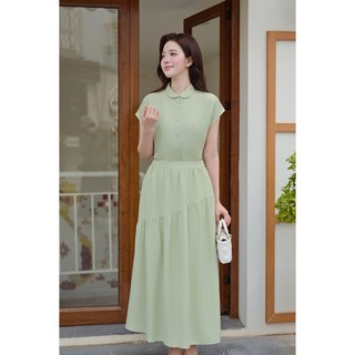 Áo Kiểu Nữ LAMER FASHION Sơ Mi Vai Chờm Cổ Sen Phối Chân Váy Xòe Nhún Tầng Cạp Chun V61H26H016 V62L26Q002