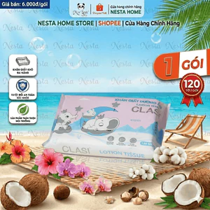 Khăn Giấy Dưỡng Ẩm CLASI Cao Cấp Dày Dai Mềm Mịn Thấm Hút Tốt Thích Hợp Da Nhạy Cảm Không Bụi Giấy (180 x 128mm)(120 Tờ)