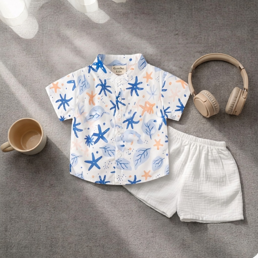Combo 2 Bộ Đũi Bé Trai In Sao Biển Và Bộ Cây Dừa (8-30kg), Set Đồ Hè Cho Bé Chất Đũi Mềm Mát Phong Cách Hàn Quốc