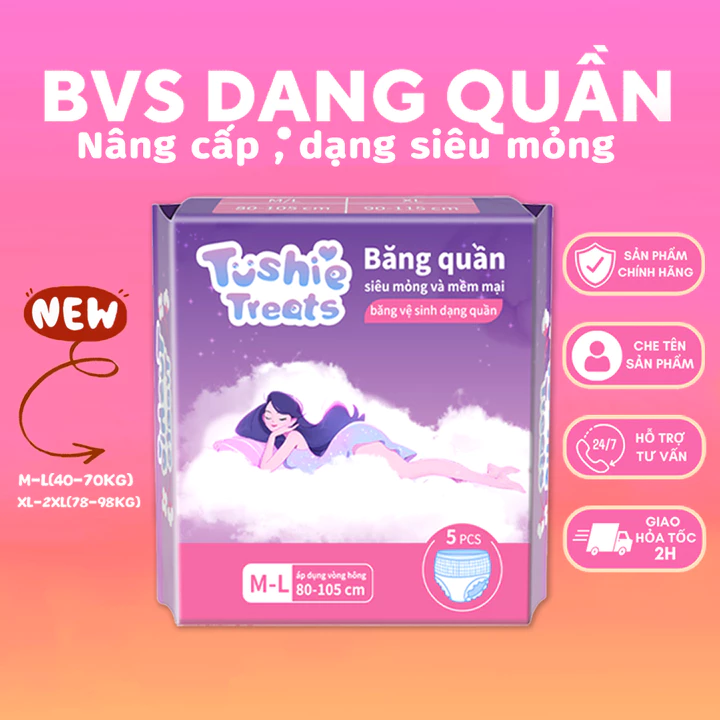 [Che tên SP] Băng vệ sinh dạng quần TUSHIE TREATS, đủ size M/L（40-70KG）, XL(68-100KG)