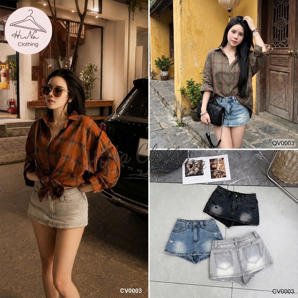 Chân váy ngắn jean denim bò chữ A basic rách nhẹ HiNa QCCC QCL1 CV0003 #3269