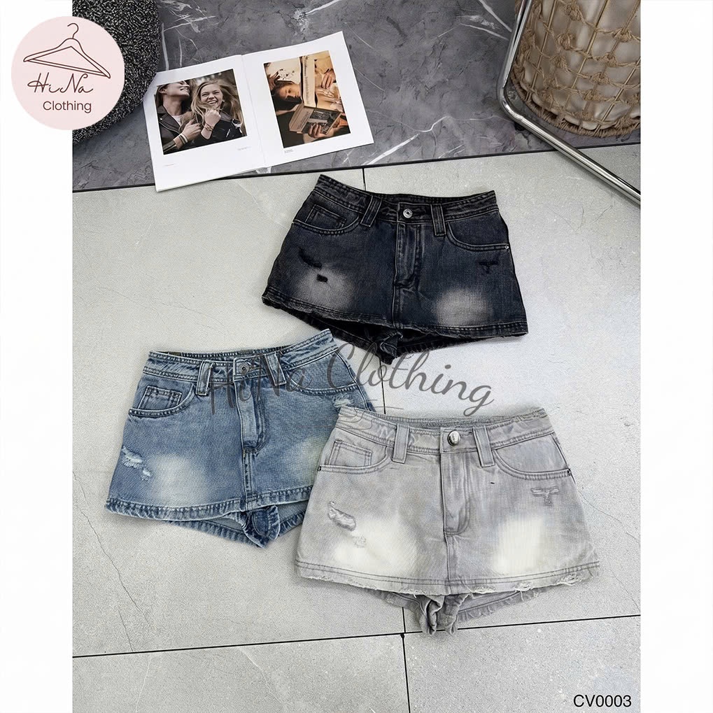 Chân váy ngắn jean denim bò chữ A basic rách nhẹ HiNa QCCC QCL1 CV0003 #3269