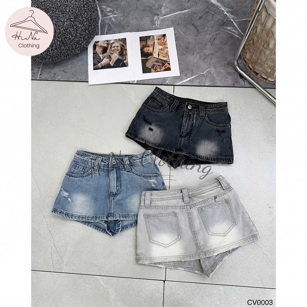 Chân váy ngắn jean denim bò chữ A basic rách nhẹ HiNa QCCC QCL1 CV0003 #3269