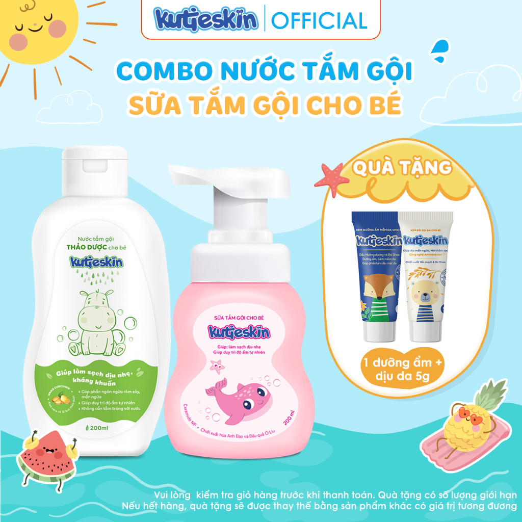 Combo Nước Tắm Gội Thảo Dược Và Sữa Tắm Gội Cho Bé - KKT03+KNT20
