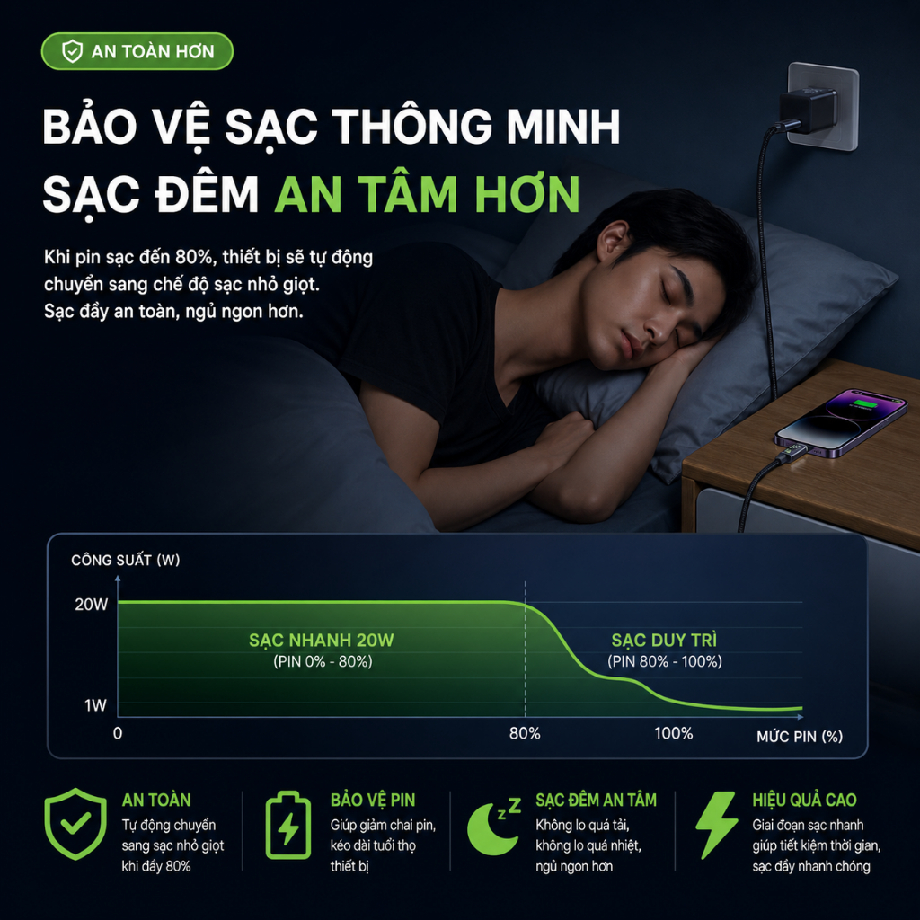 Cáp sạc nhanh Baseus Fluorescent Type-C to I.P 20W Màu Đen Thiên Hà, Hỗ Trợ Sạc Nhanh PD