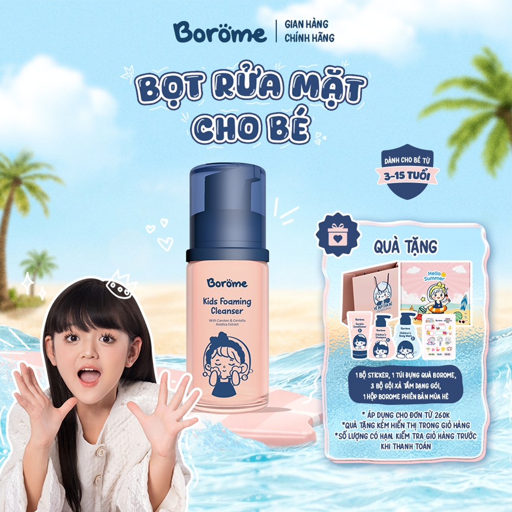 Bọt rửa mặt cho bé Borome 100ml chiết xuất cà rốt giúp dưỡng ẩm, làm sạch da, loại bỏ bụi bẩn