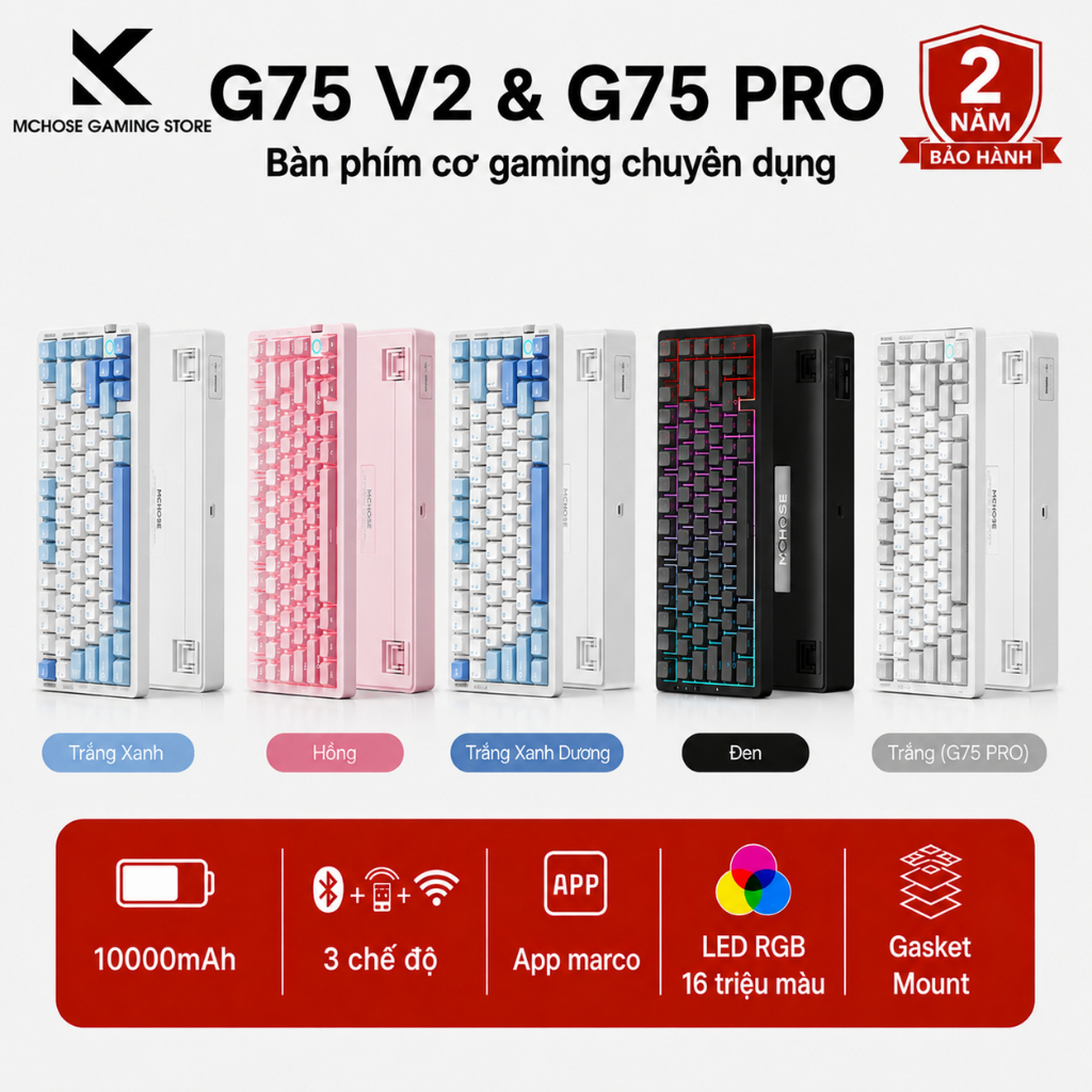 MCHOSE G75 Pro G75 V2 Bàn Phím Cơ Gaming Không Dây Bluetooth RGB Gasket ...